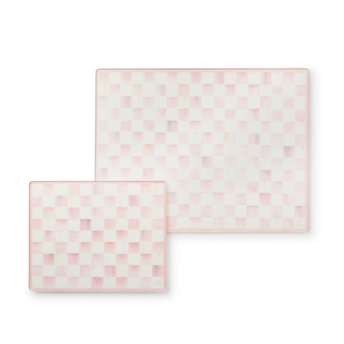 Rosy Check Glass Cutting Boards, Set of 2