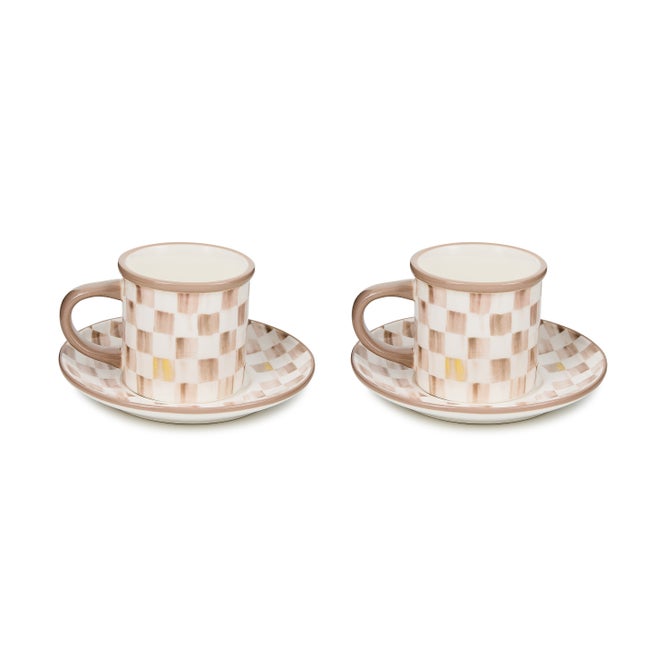 Mocha Check Espresso Cup & Saucer, Set of 2