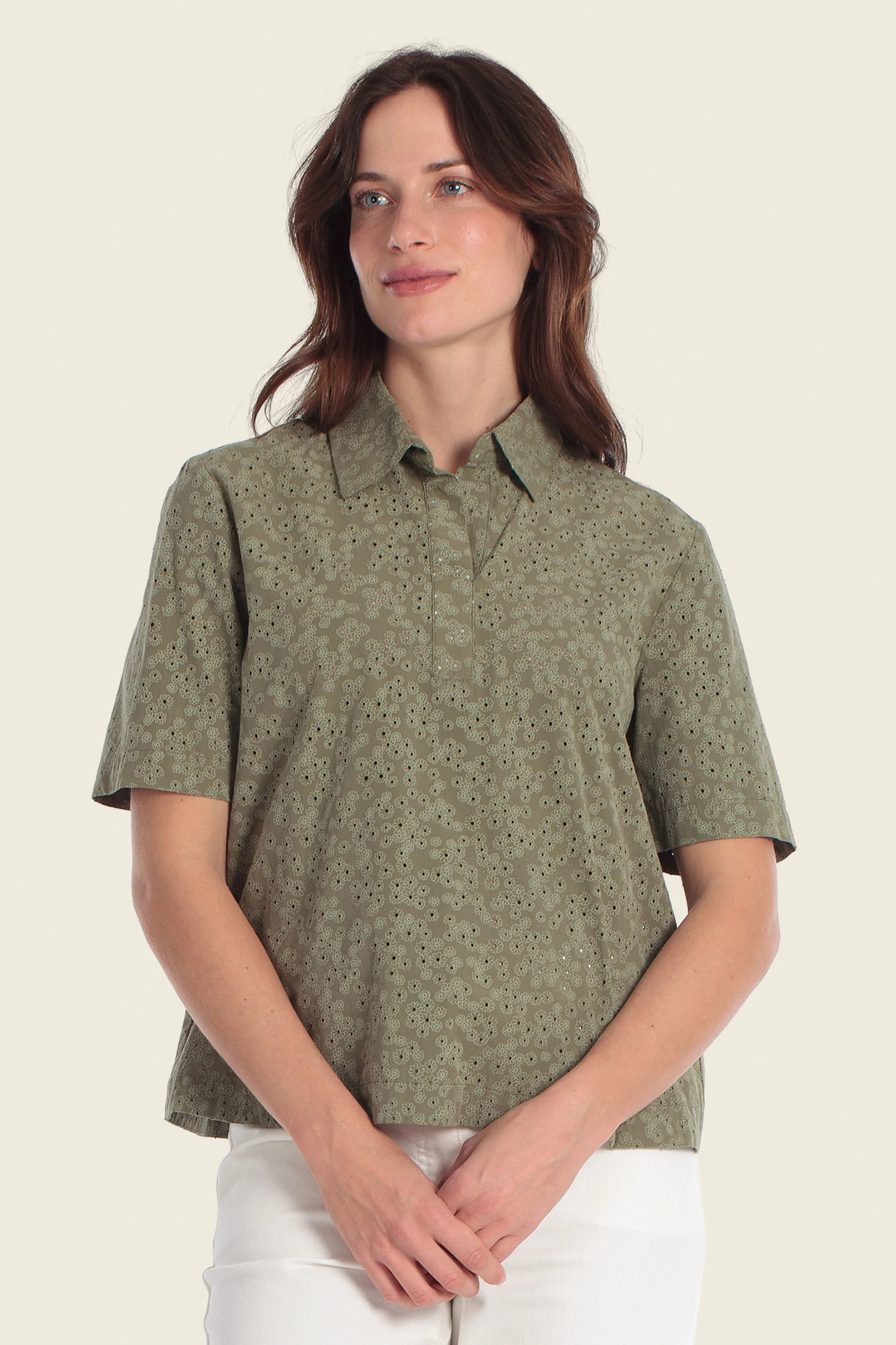 Bestickte Polobluse aus Baumwolle