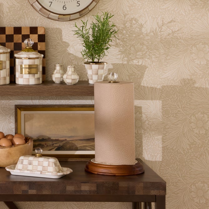 Mocha Check Wood Paper Towel Holder