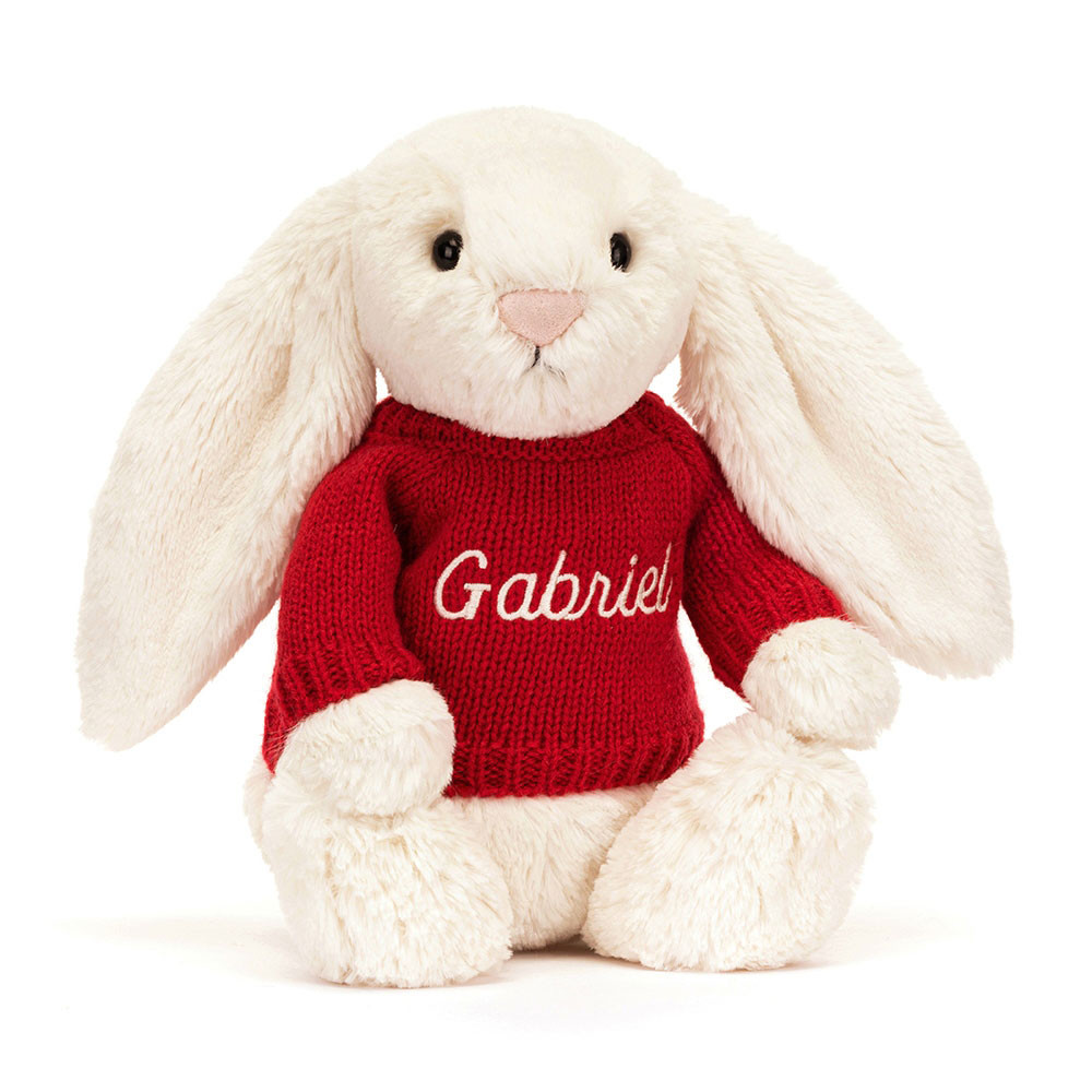 Bashful Cream Bunny With Personalised Red Jumper