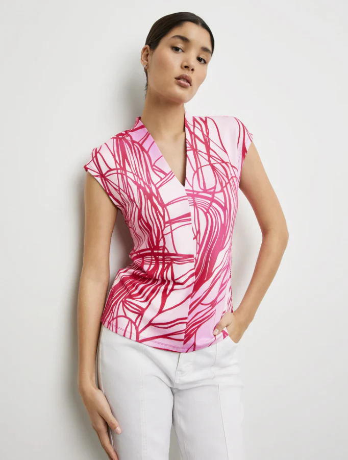 TAIFUNPrint Top with V NecklineRed