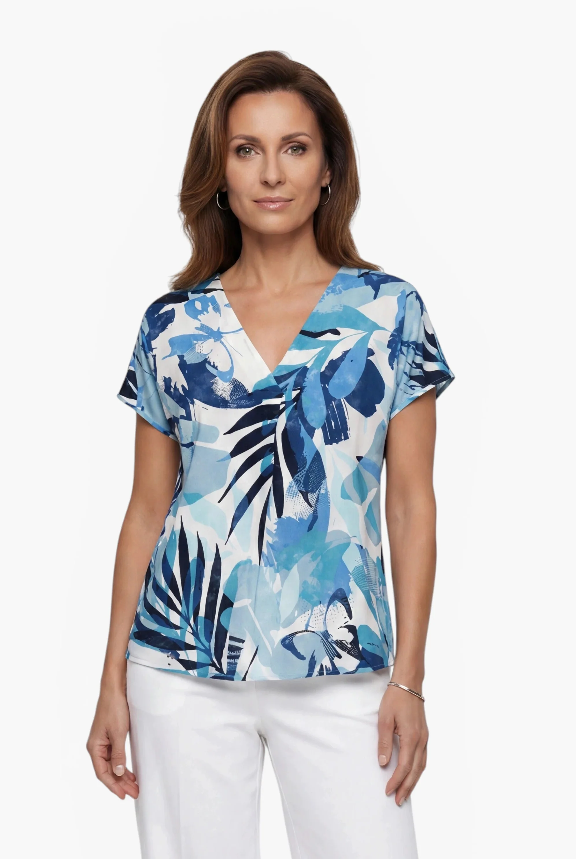 Bluse aus Viskose mit tropischem Print und Falten