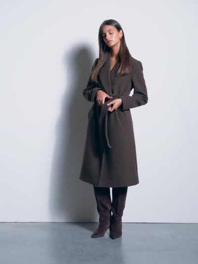 Czekoladowy płaszcz z wełną