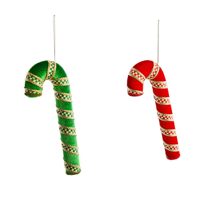 Check It Out Candy Cane Fabric Ornaments, Set of 2