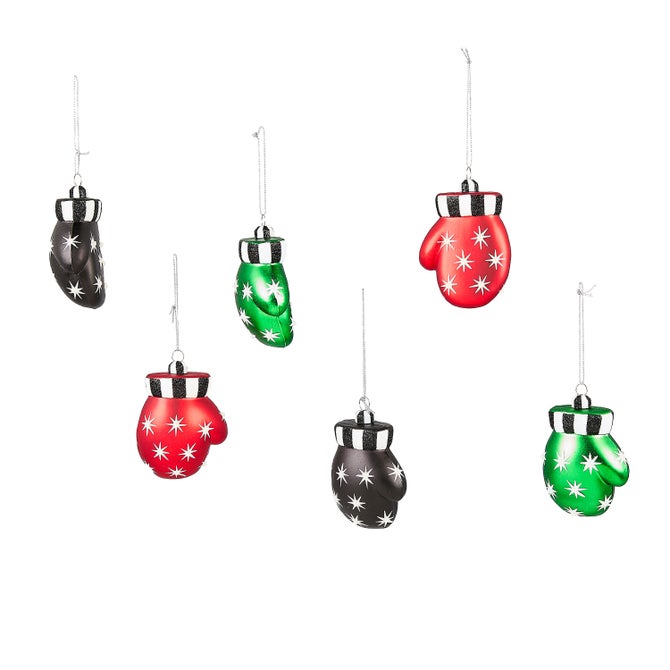 Holiday Mitten Glass Ornaments, Set of 6