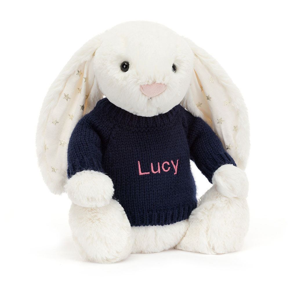 Bashful Twinkle Bunny With Personalised Navy Jumper