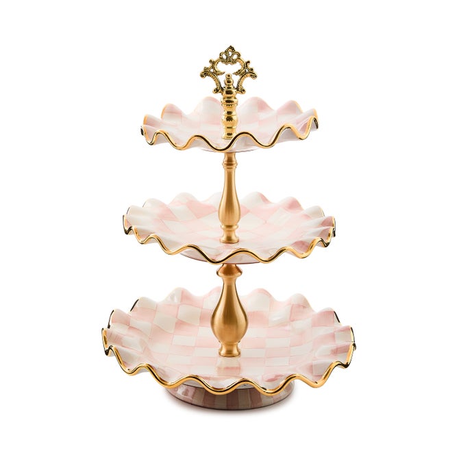Rosy Check Ceramic Three Tier Sweet Stand