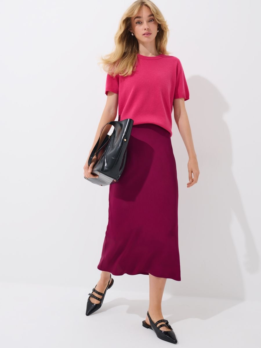 Satynowa burgundowa spódnica midi