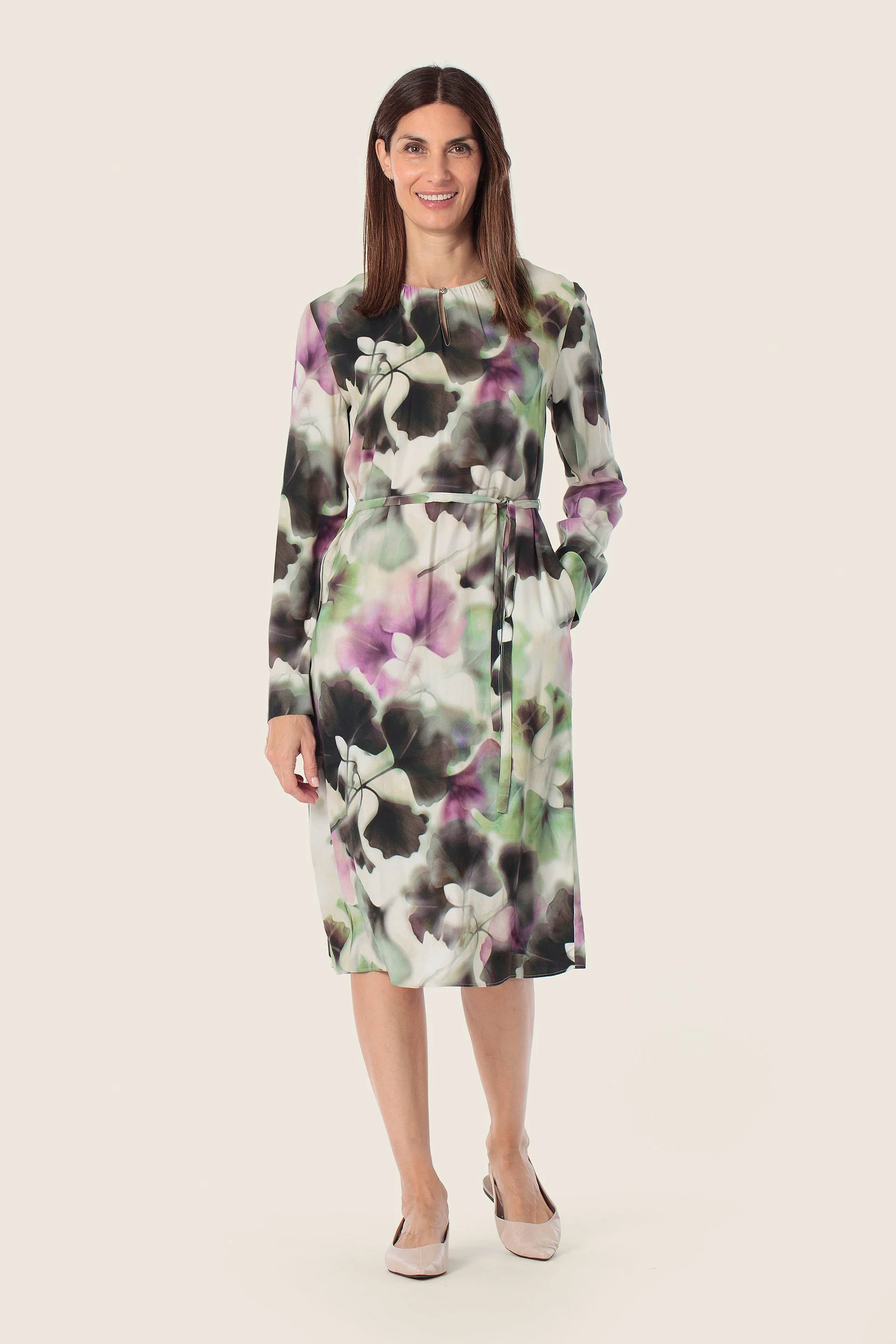 Langarmkleid mit abstraktem Blumen-Muster
