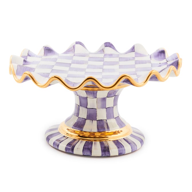 Plum Check Ceramic Fluted Cake Stand