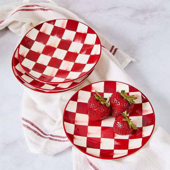 Cherry Check Appetizer Plates, Set of 4