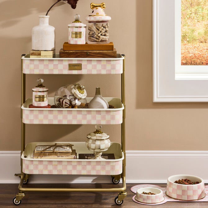 Rosy Check 3-Tier Kitchen Cart