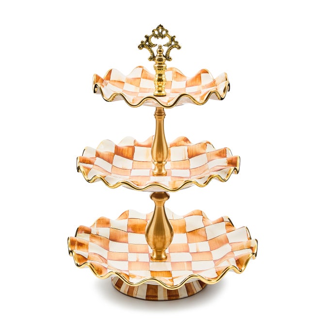 Ginger Check Ceramic Three Tier Sweet Stand