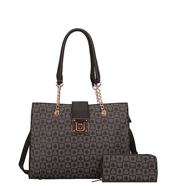 2-in-1 Chained Handle Monogram Tote, Shoulder Bag, and Wallet Set
