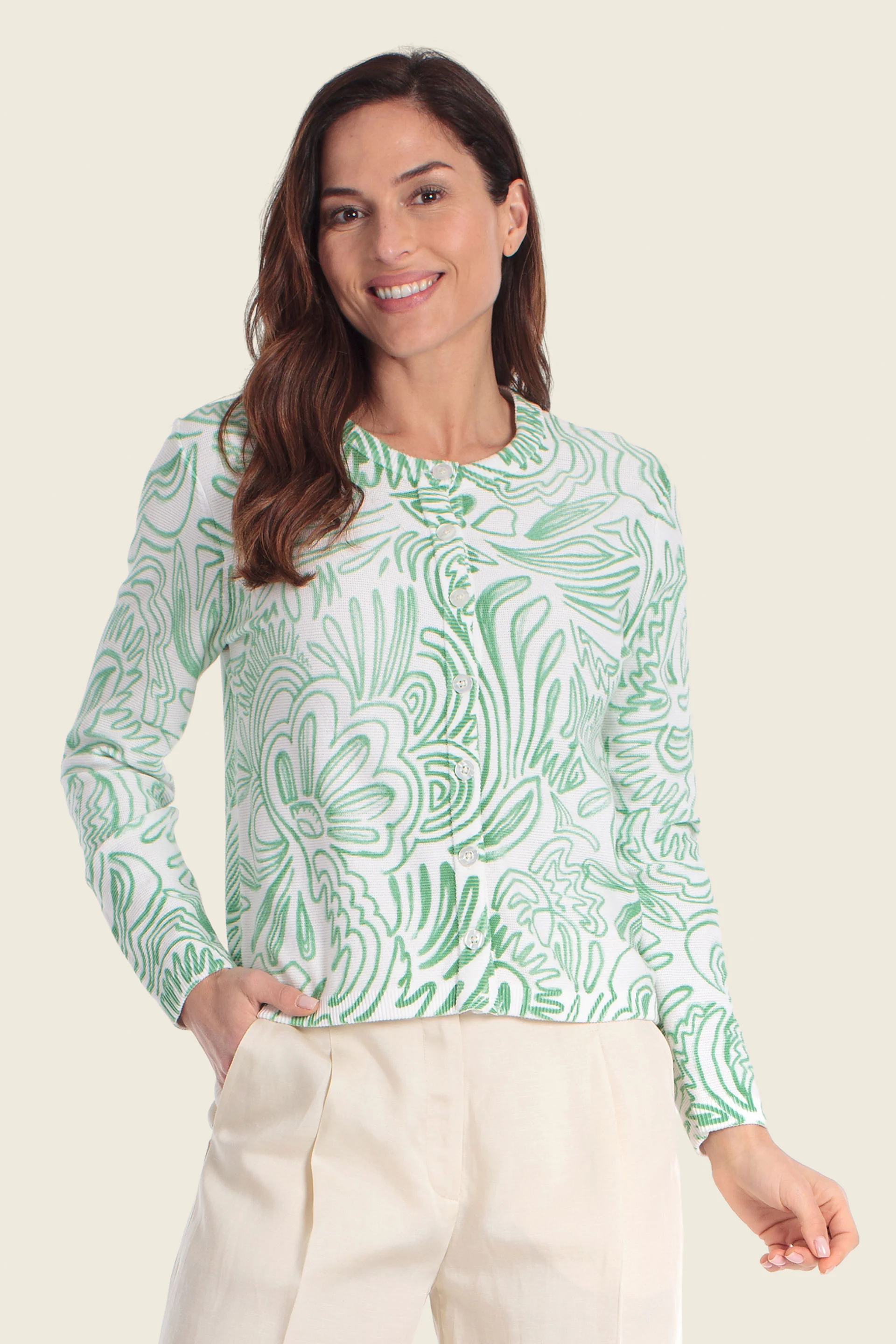 Bedruckte Strickjacke mit kunstvollem Blumenmuster