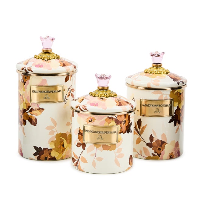 Wild Rose White Canisters, Set of 3