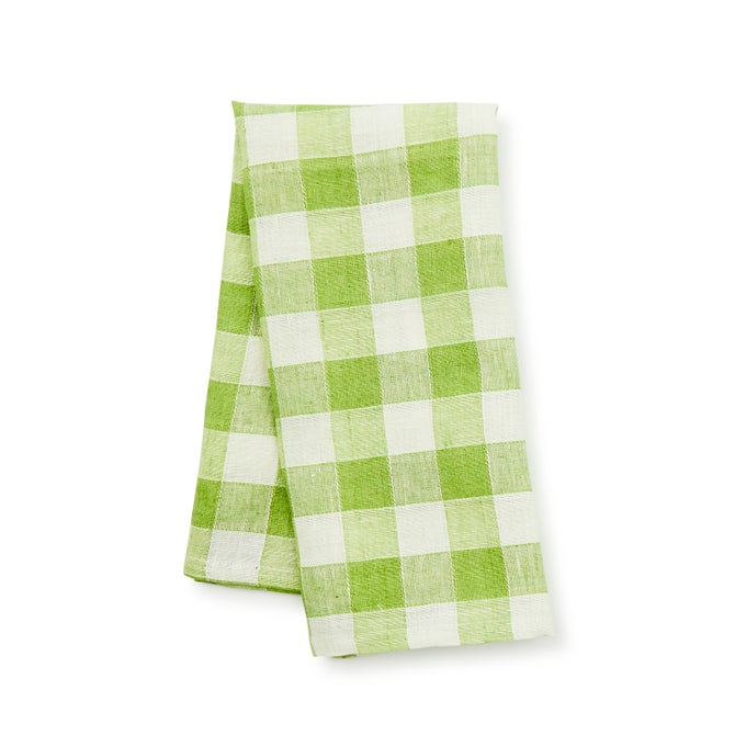 Green Check Linen Dish Towel