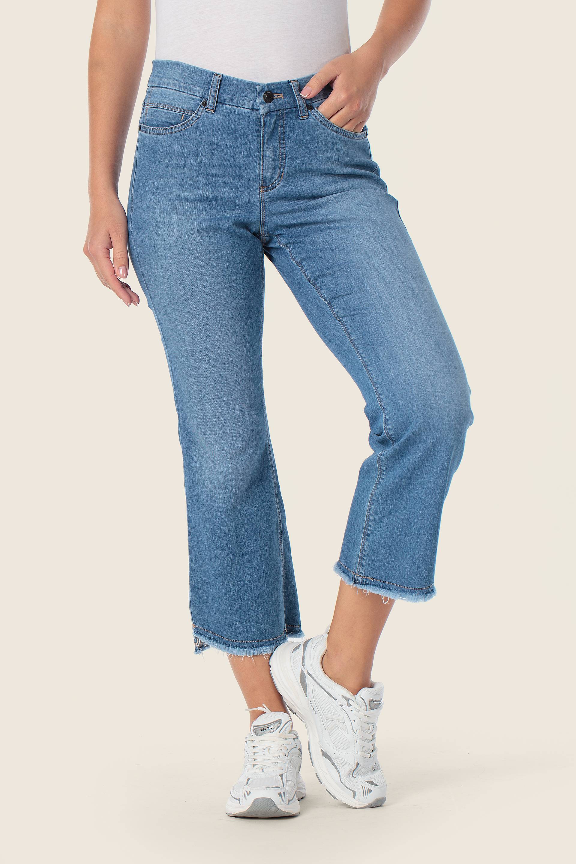 Wide-Leg Jeans mit ausgefranstem Saum