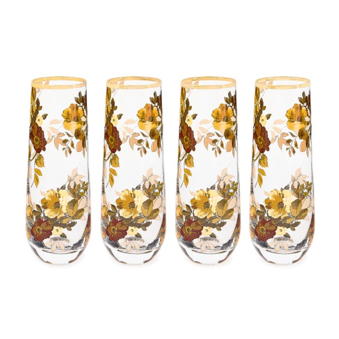 Wild Rose Stemless Flute, Set of 4
