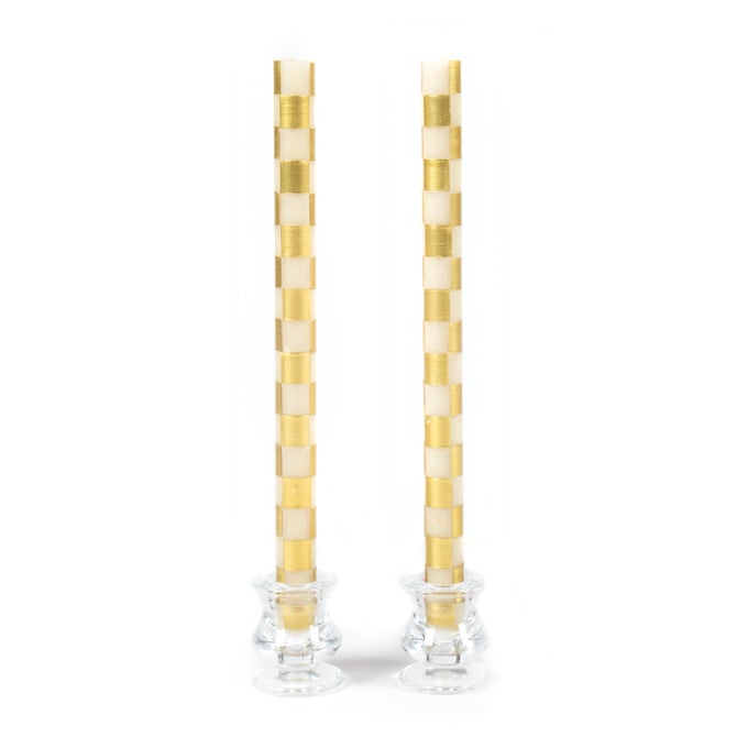 Check Gold & Ivory Dinner Candles, Set of 2