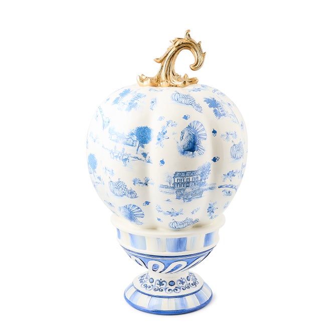 Royal Autumn Toile Tall Pedestal Pumpkin