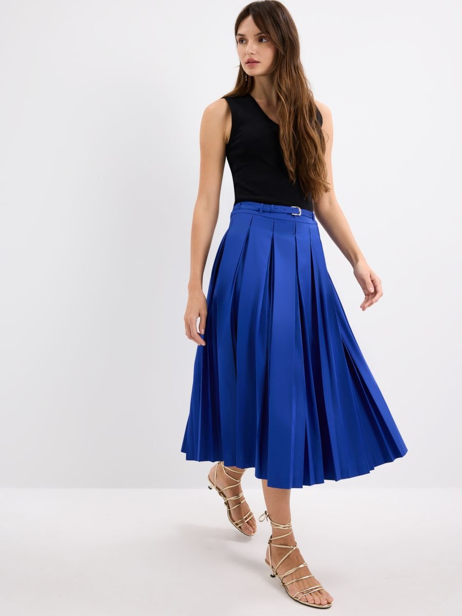 Kobaltowa spódnica midi z paskiem