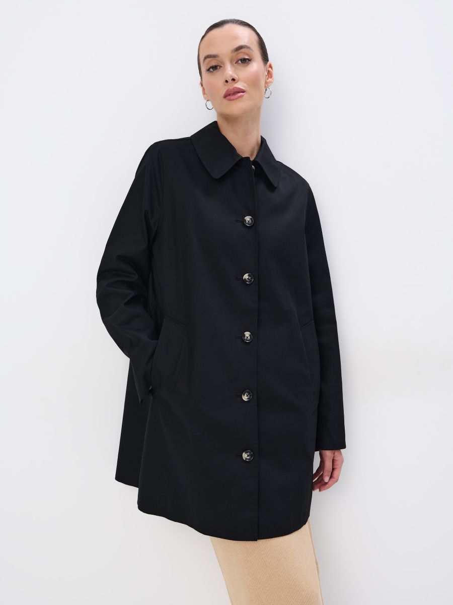 Bawełniany czarny trencz