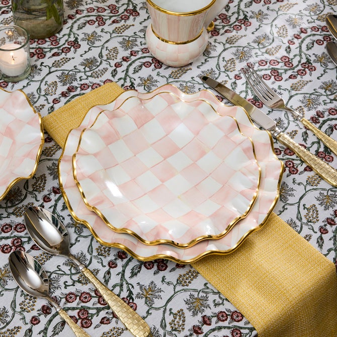 Rosy Check Ceramic Fluted Dessert Plate