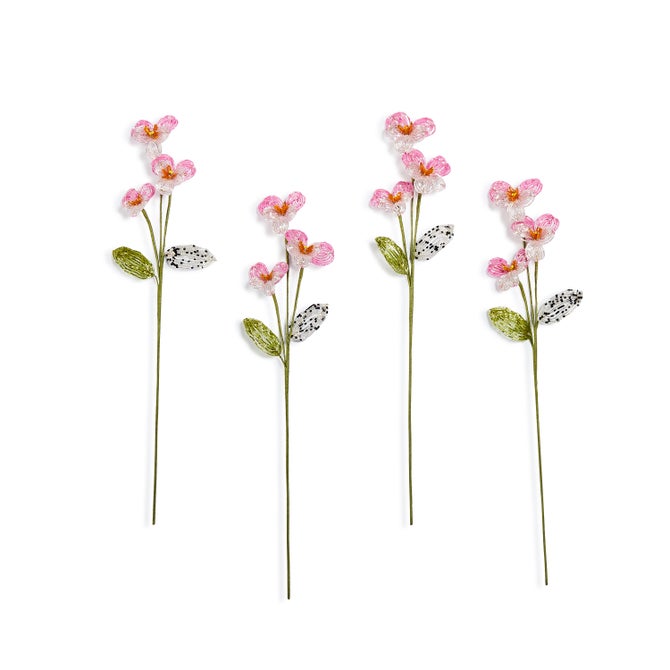 Pink Pansy Beaded Flower Stem, Set of 4