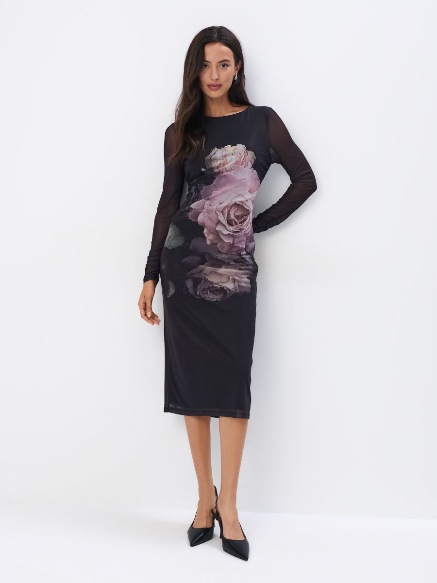 Sukienka midi z dzianiny mesh