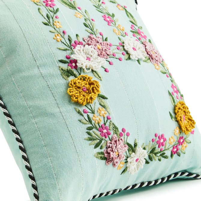 Floral Bunny Embroidered Throw Pillow