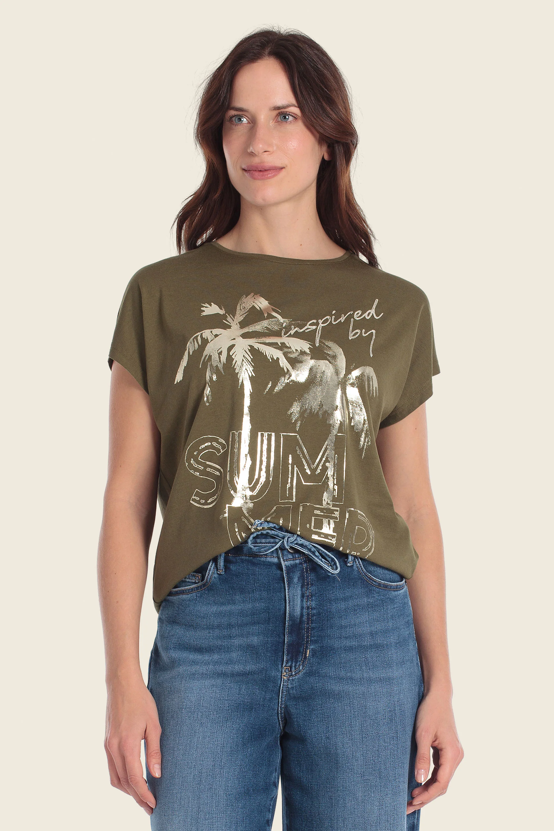 T-Shirt aus Baumwollmischgewebe mit Palmenmuster