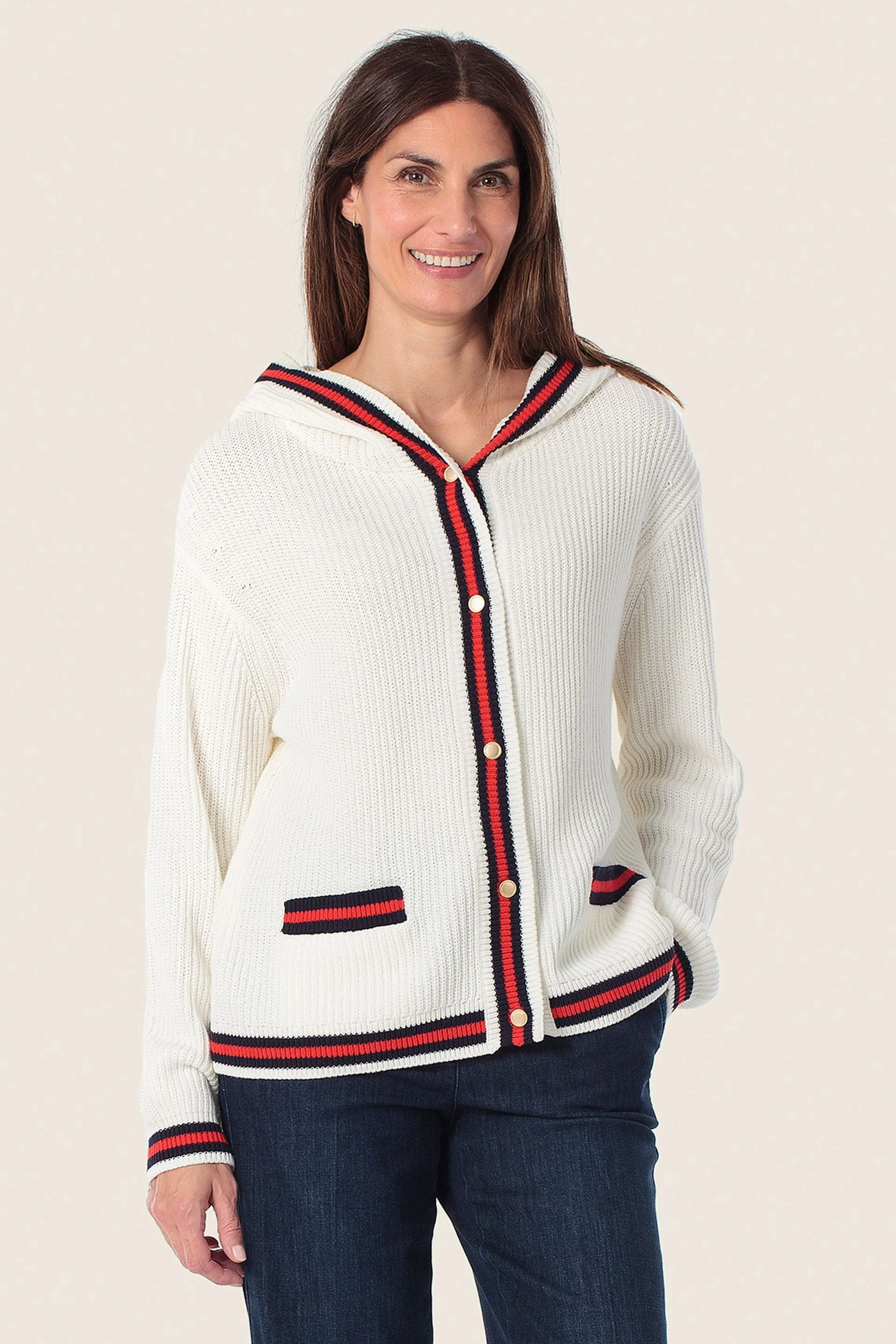 Strickjacke mit Streifen & Kapuze