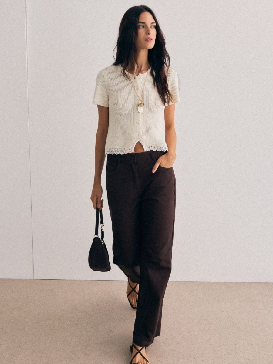 Spodnie wide leg z haftem