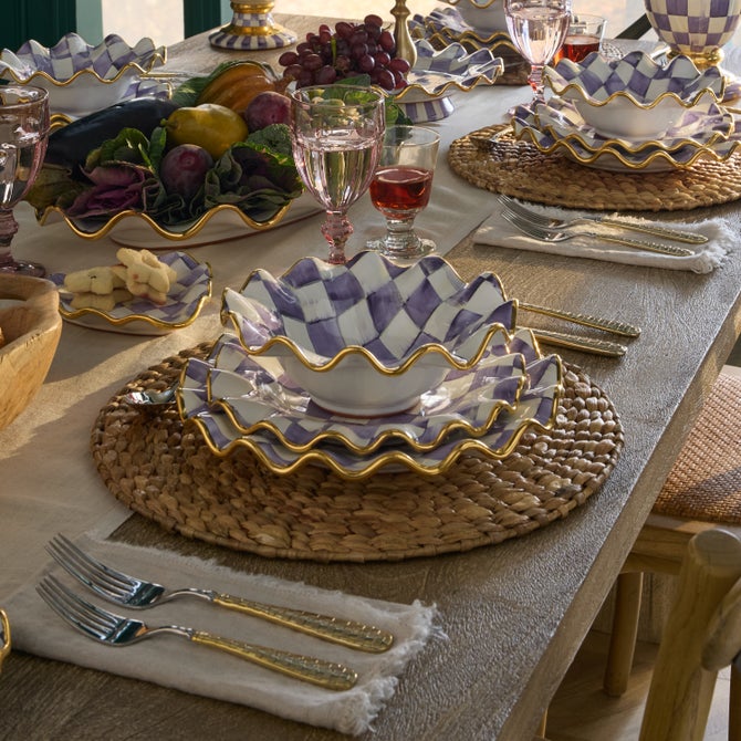 Check Fluted Ceramic Breakfast Bowl