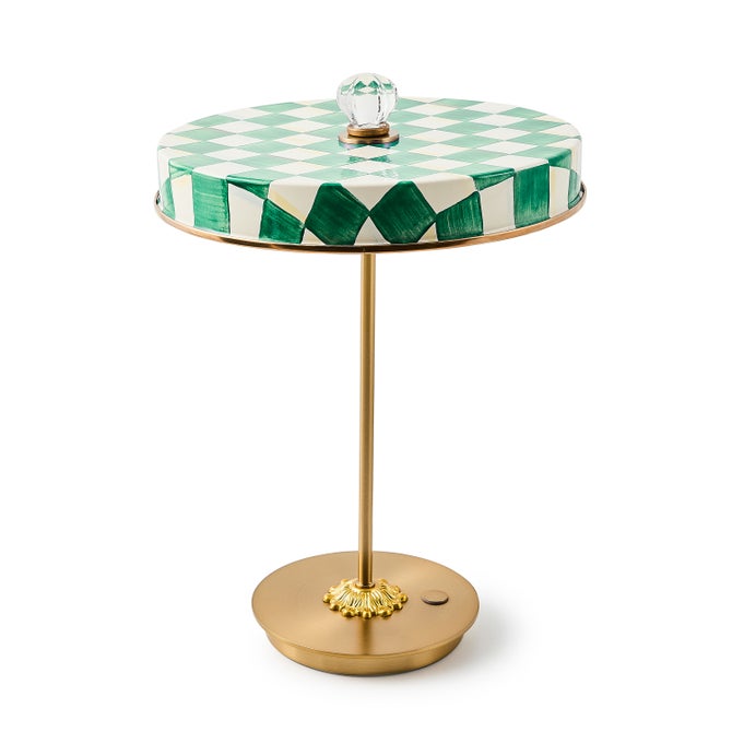 Emerald Check LED Rechargeable Disk Table Lamp