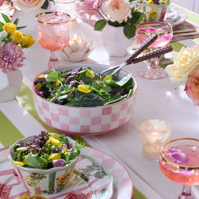 Stoneware Check Serving Bowl