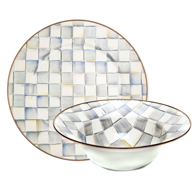 Sterling Check Serving Platter & Bowl Set
