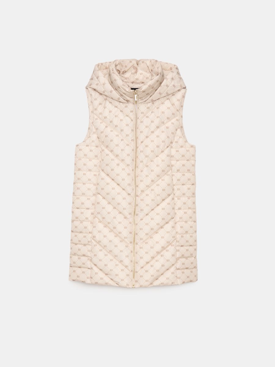 Pikowana kremowa kamizelka z kapturem