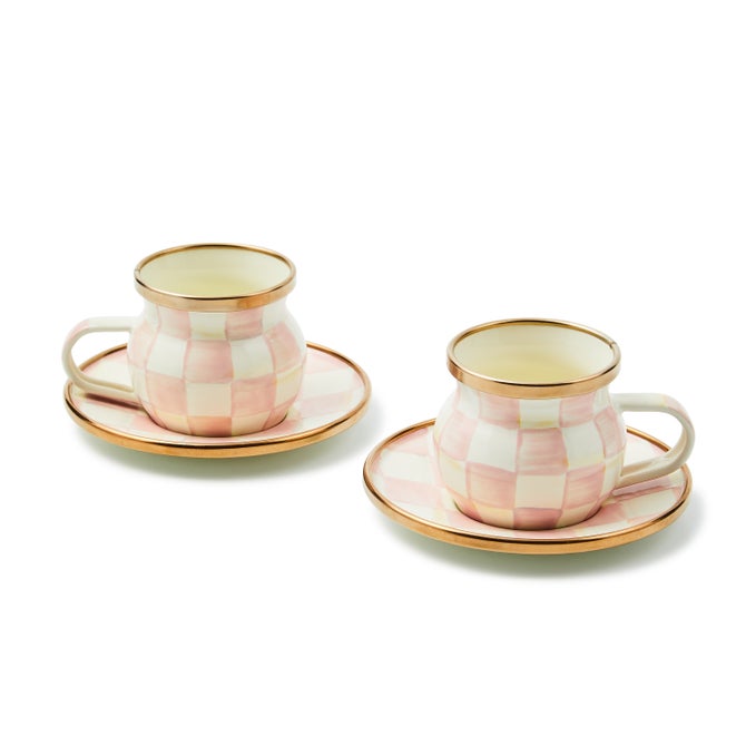 Mocha Check Espresso Cup & Saucer Set