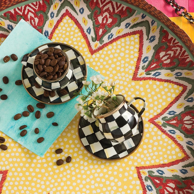 Check Enamelware Espresso Cup & Saucer Set