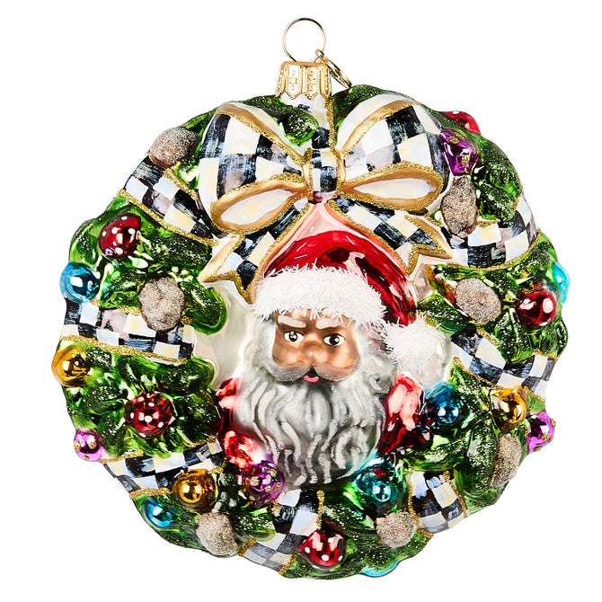 2025 Here Comes Black Santa Wreath Glass Ornament