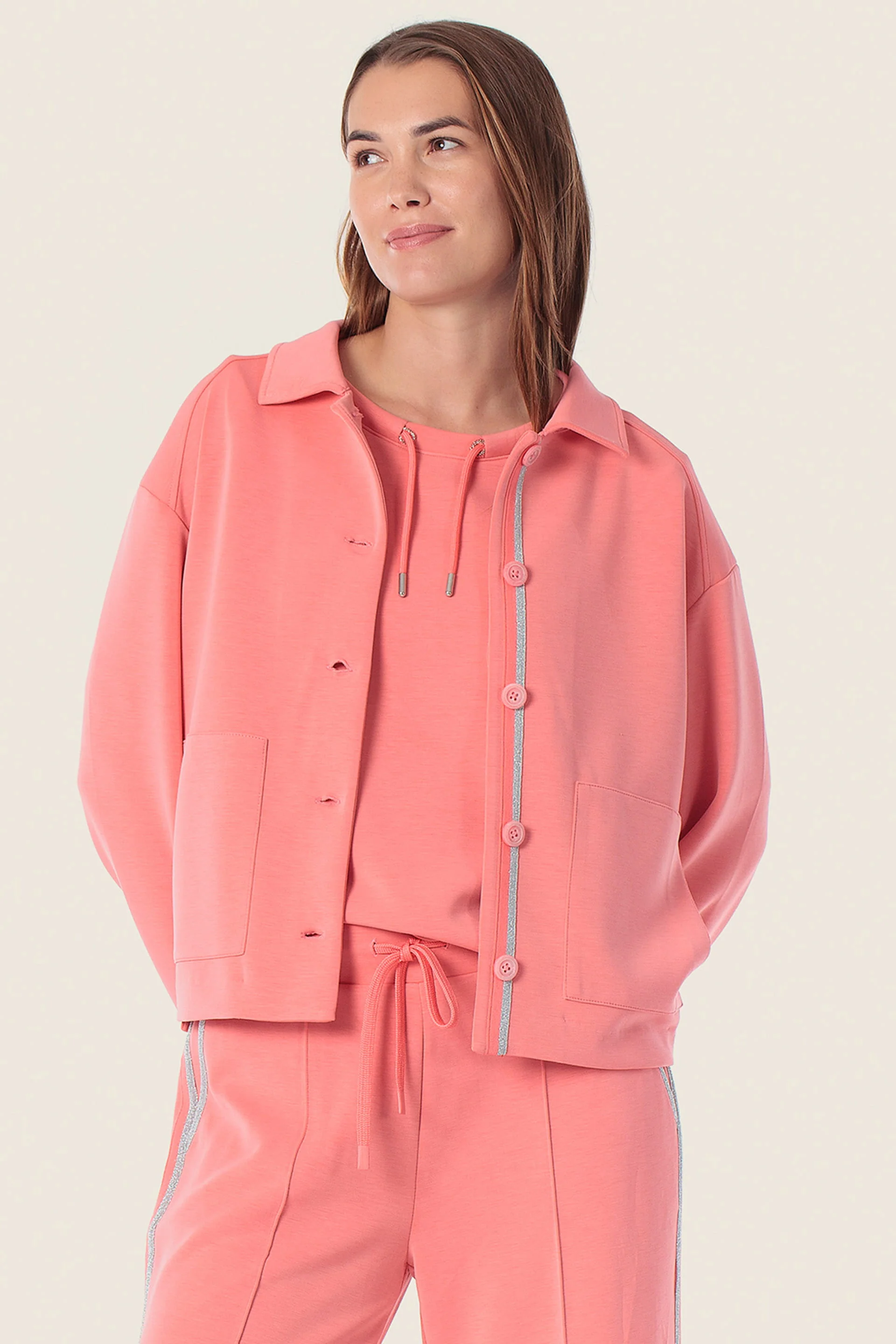 Scuba-Jersey-Jacke mit aufgesetzten Taschen