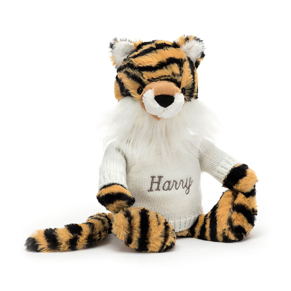 Bashful Tiger With Personalised Cream Jumper