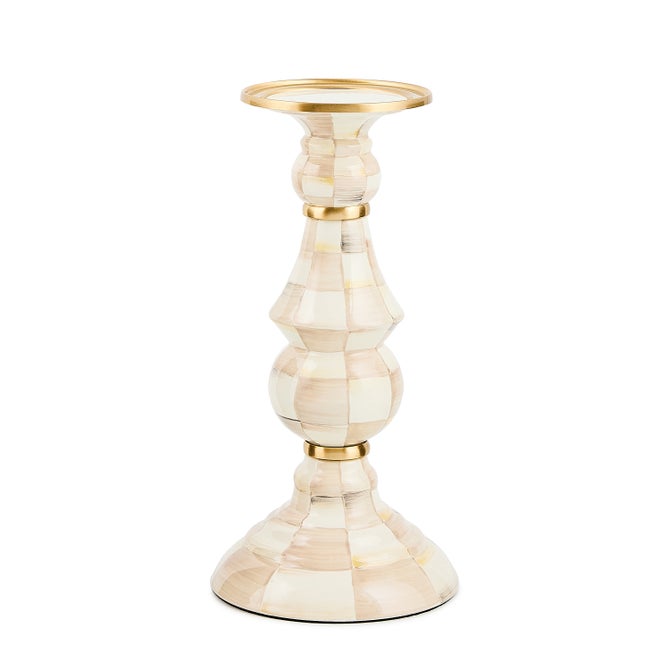 Mocha Check Large Pillar Candlestick