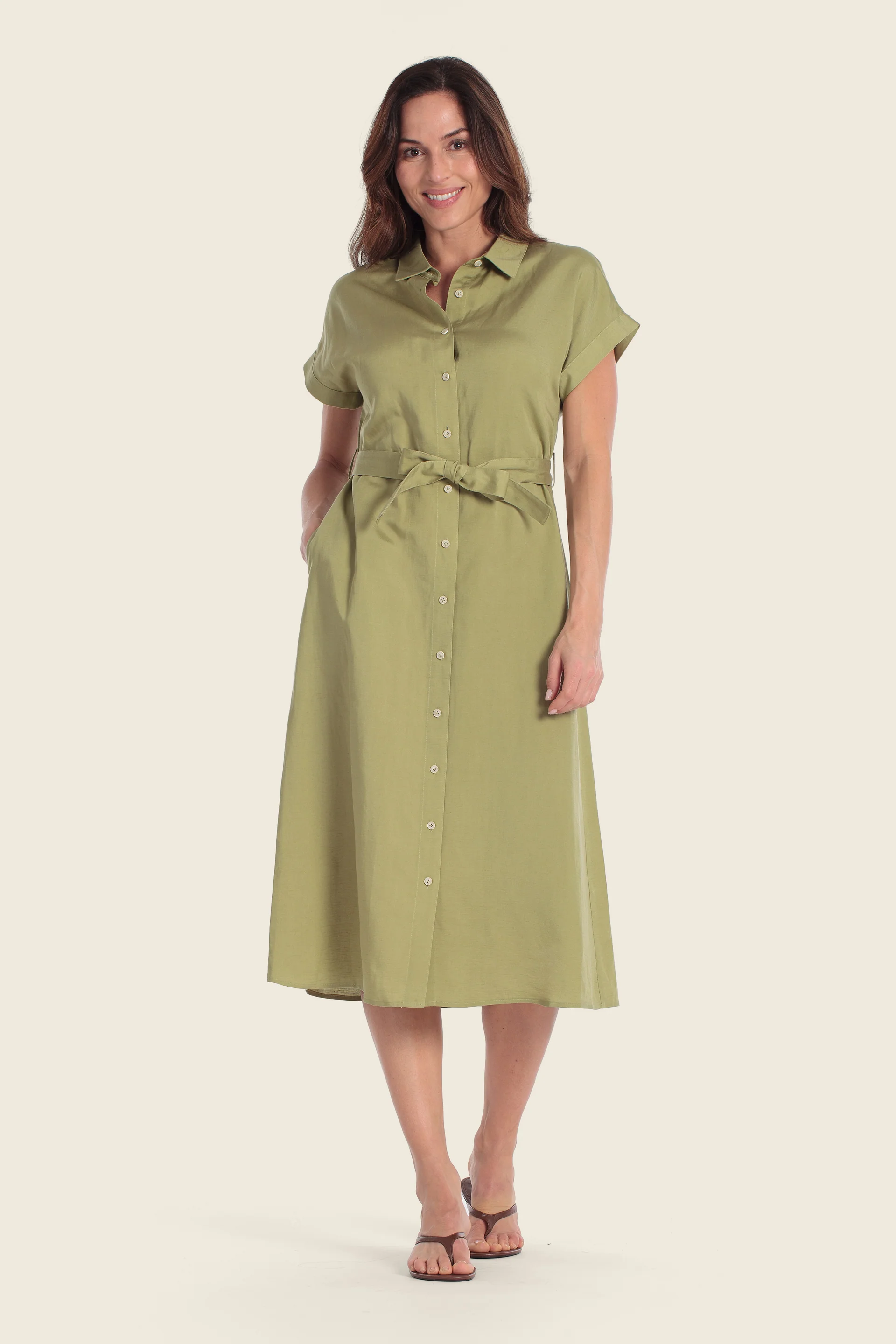 Hemdblusenkleid aus Lyocell-Mischgewebe mit Taillengürtel