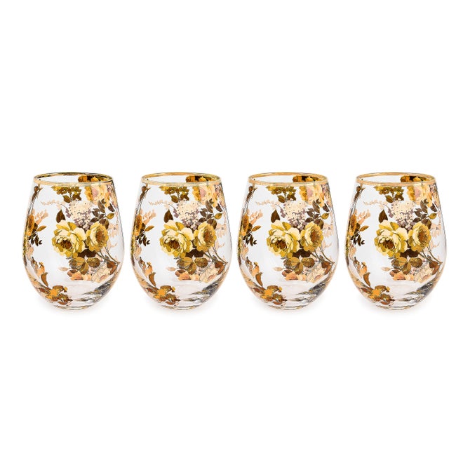 Wild Rose Stemless Flute, Set of 4