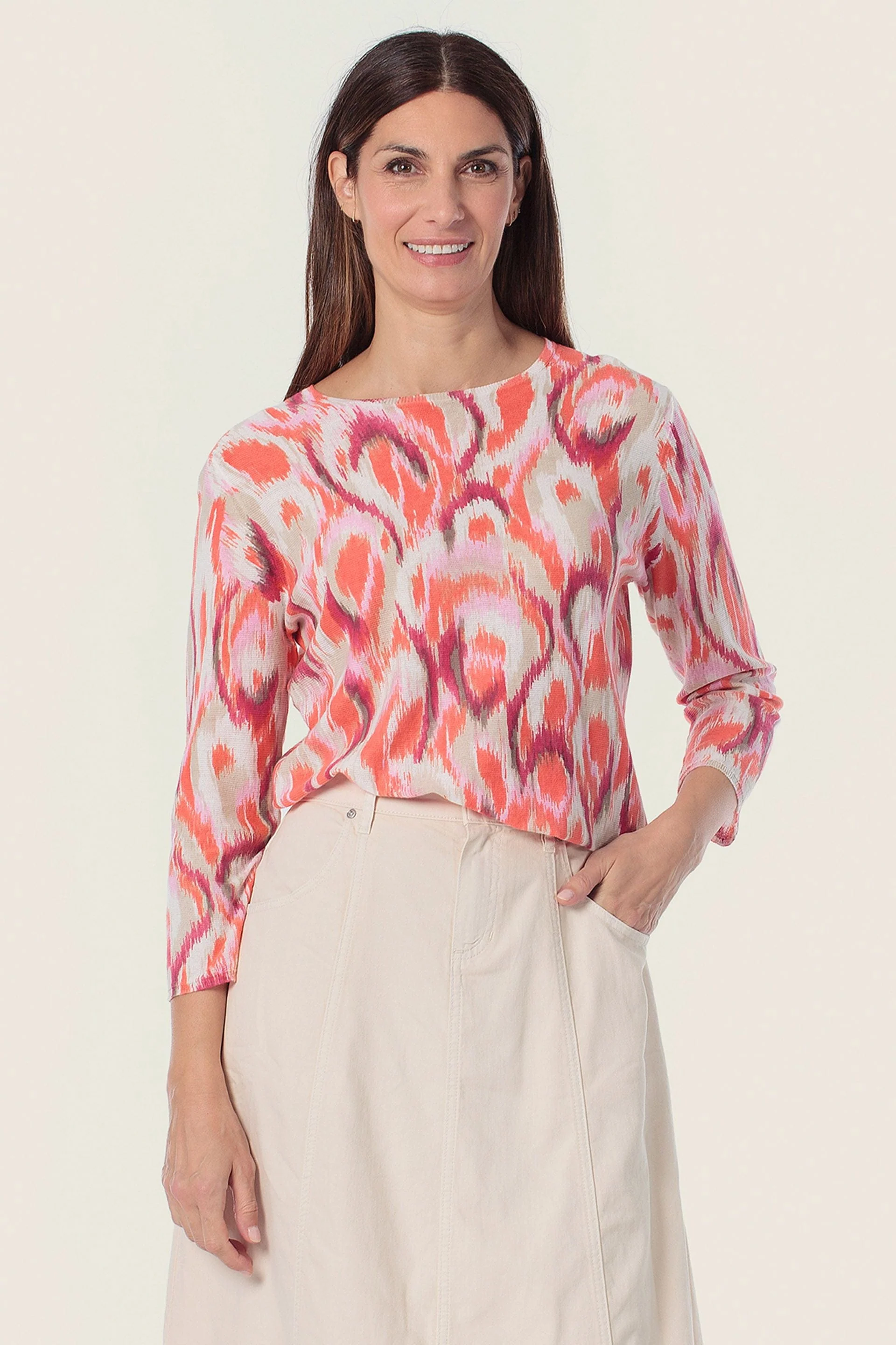 Bedruckter Baumwollpullover mit Ikat-Muster