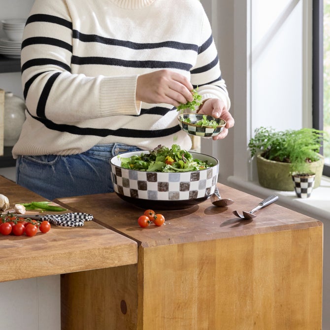Stoneware Check Serving Bowl
